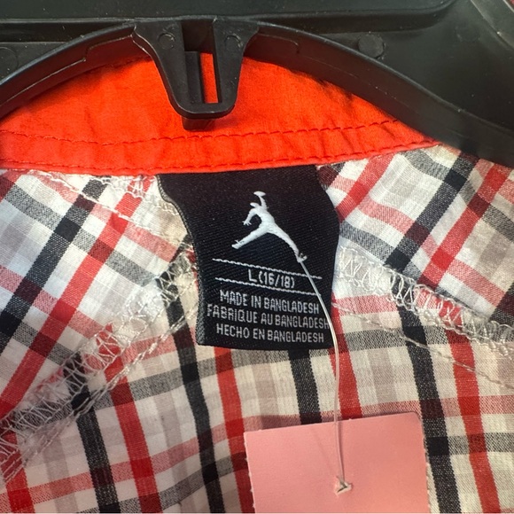 Jordan Kids shirt Red and White Plaid Zise Large 16-18 - Picture 3 of 12
